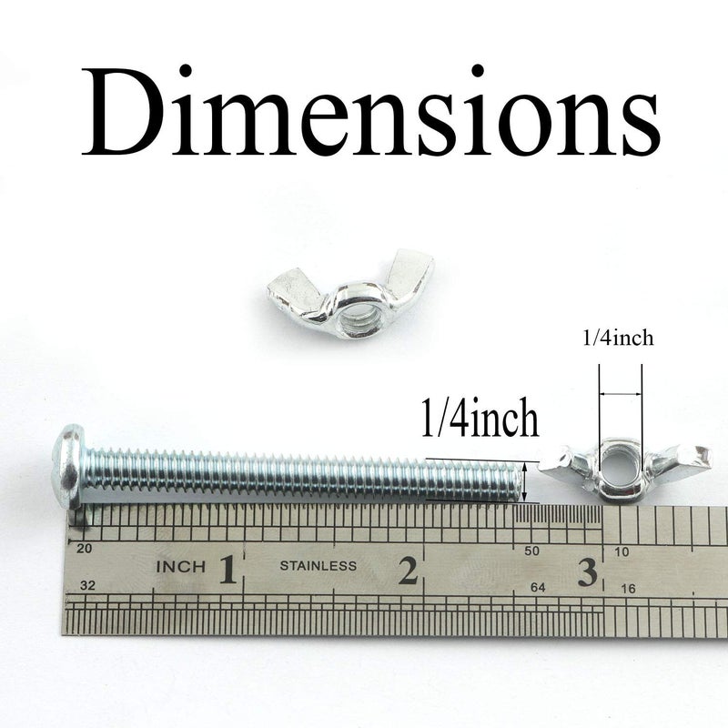 RuiLing 10 Sets Screw Bolts with Wing Nut Kit Zinc Plated Carbon Steel Mounting Hardware Fitting Fastenings- 10pcs 1/4"-20 Hand Tighten Wing Nuts + 10pcs 1/4"-20 x 2-1/2" Phillips Head Screw Bolt - Image 3